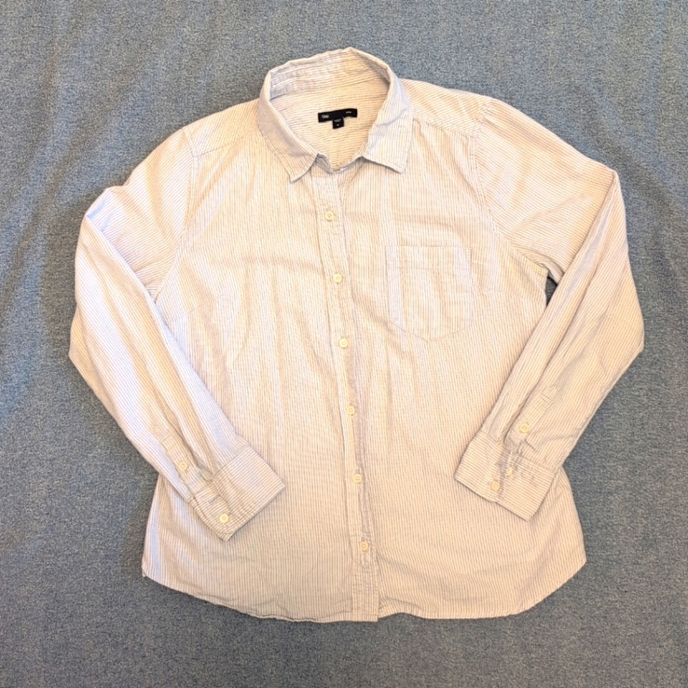 GAP Womens Medium Blue Striped Button Up Long Sleeve Shirt Medium